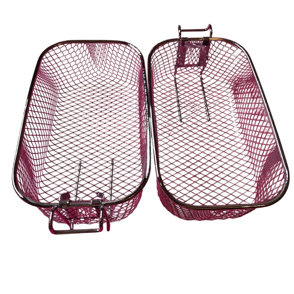Set of 2 Silver Wire Mesh Deep Fryer Baskets with Hooks 8x4.5x4 Rectangular